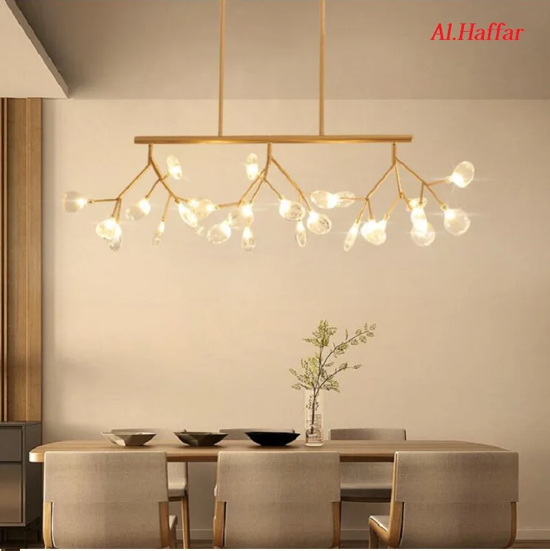 Luces colgantes LED modernas y creativas, lámpara colgante rectangular de color dorado y negro firfly para comedor y cocina