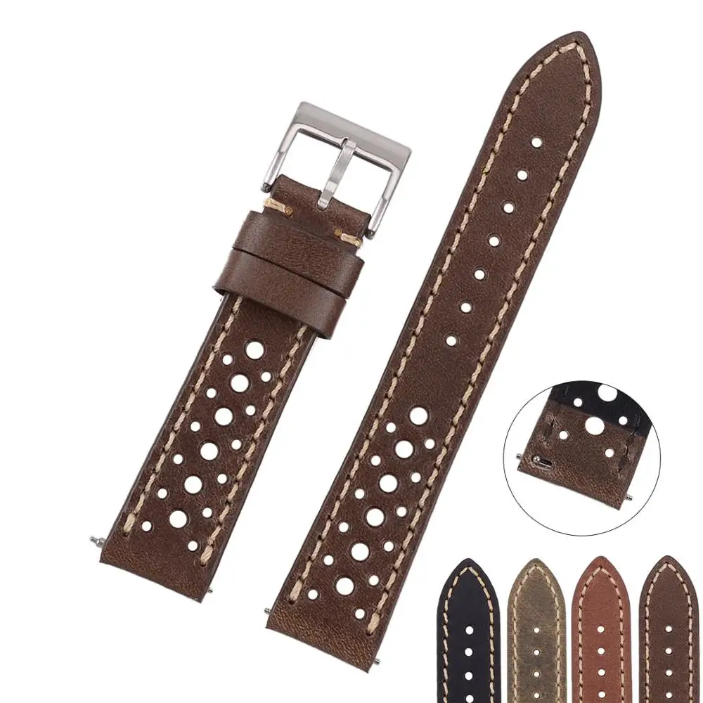

EACHE Italian Genuine Leather Quick Release Rally Racing Watch Strap For Man&Woman 20mm 22mm Brown Black