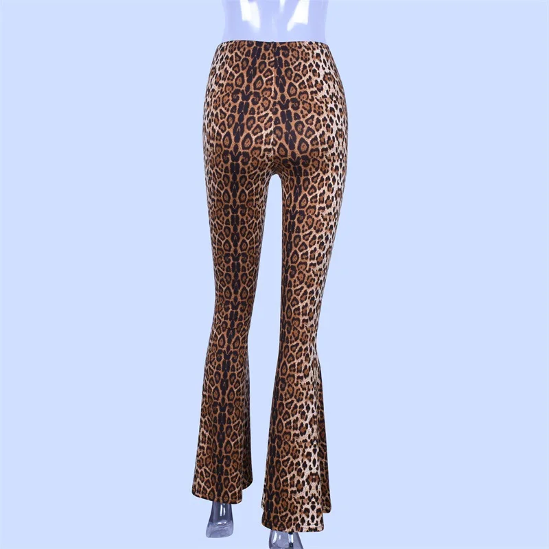 BKLD Autumn Leopard Print Vintage High Waist Flared Trousers Skinny Long Pants Ladies Sexy Bell Bottoms Pantalon Palazzo | Женская