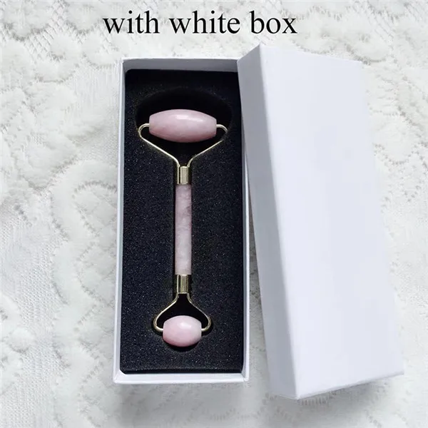 rose with white box Розовый Кварцевый Ролик Для Похудения Массажер Для Лица Инструмент Для Лифтинга Натуральный Нефрит Массажный Ролик Для Лица Камень Массаж Кожи Красота Уход Набор Коробка Устранить Отек Худеть Лицо Уход За Кожей - Цвет: rose with white box