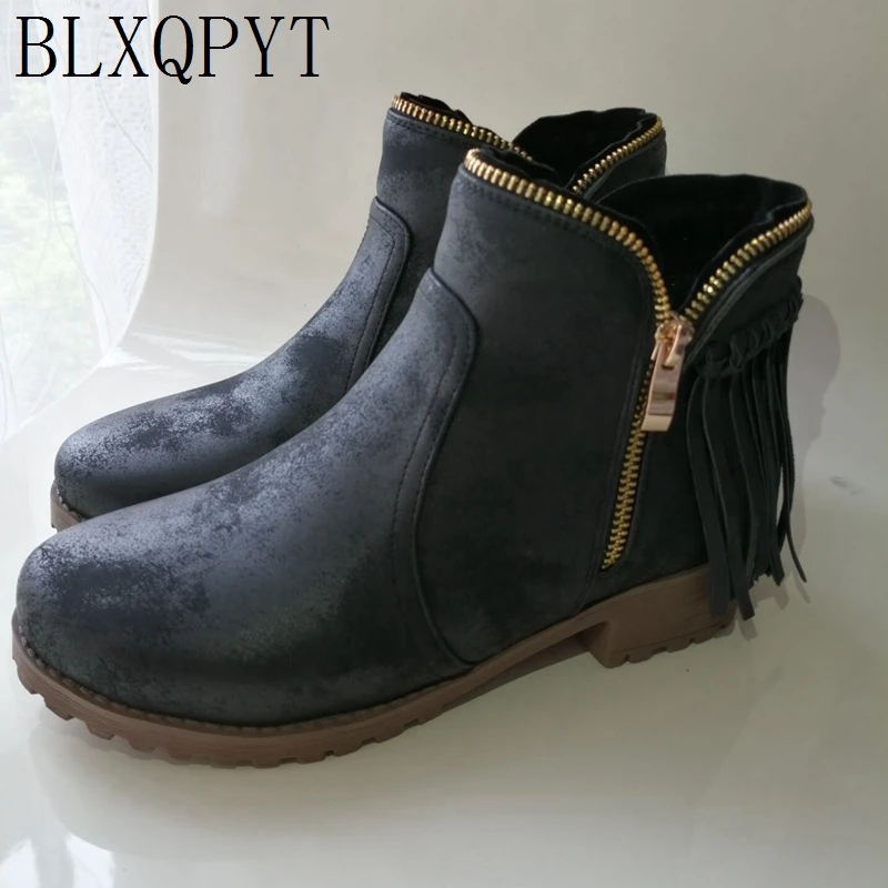 

BLXQPYT 2019 New Big 32-48 Round Toe Ankle Boots For women Med- Heel Winter Spring wedding party shoes woman High quality 2019-1