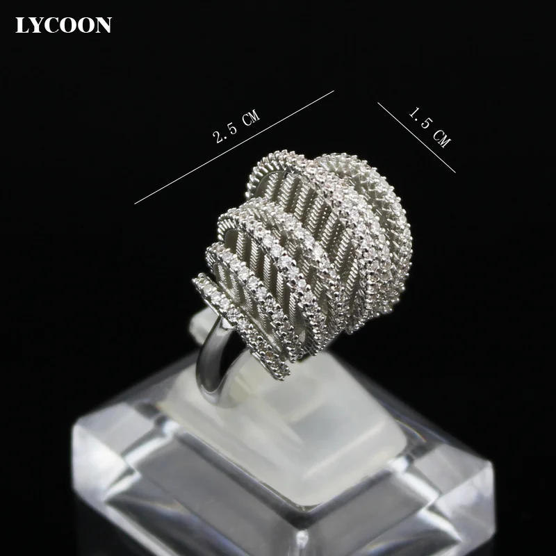 LYCOON, Новейшее модное романтическое кольцо, большие кольца для женщин, роскошное обручальное кольцо, высокое качество, кубический цирконий