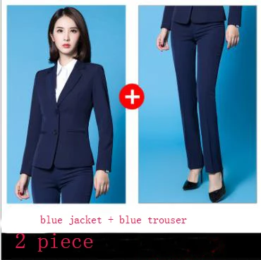 blue suit 2piece Корейский профессиональный женский комплект размера плюс, новинка, черная, синяя юбка, брючный костюм, офисный костюм для женщин, Блейзер, брюки, рубашка - Цвет: blue suit 2piece