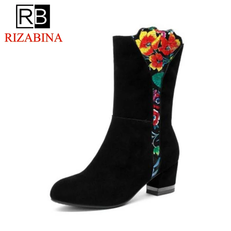 RizaBina Для женщин из натуральной кожи сапоги на высоком каблуке цветок молнии