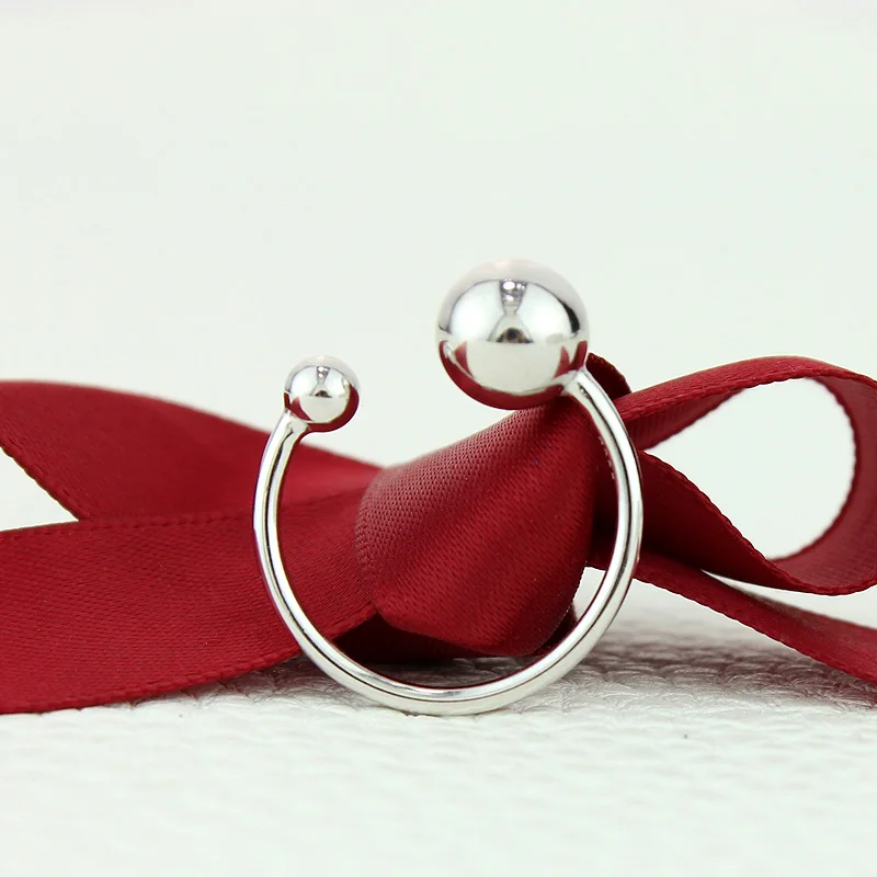 ROCKART Casual Round Ball Rings 100% 925 Sterling Silver Sporty Japanese Designer Simple Style White Gold Color Cuff Ring Women | Украшения
