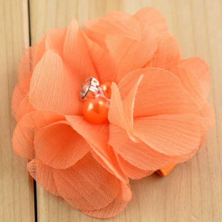 

MengNa 60PC/lot Princess Beaded Chiffon Flower With Covered Clips Newborn Hair Flowers Hair Clips Girls Hair Accessories