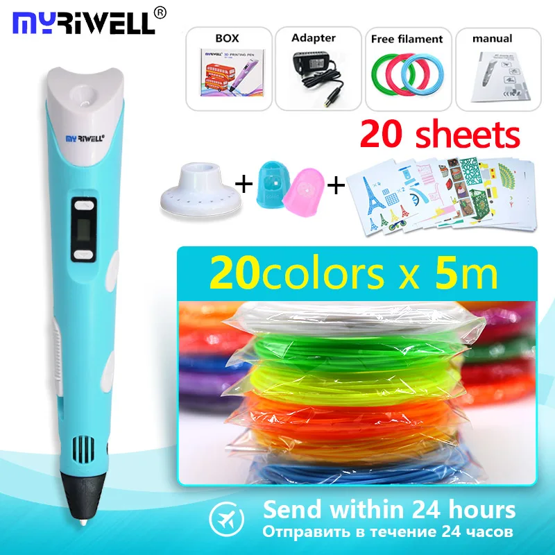 Myriwell 3D Ручка RP-100B ручки 100 м ABS 1.75 мм PLA-волокно 3D печатных ручка 3 D ручка умный ребенок подарок на день рождения модель инструмент для рисования - Цвет: blue  A100m 20mode