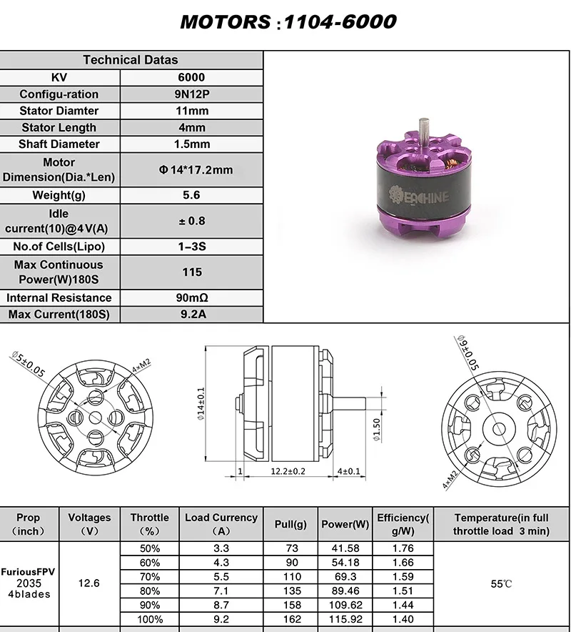 Eachine lizzard95 FPV Racer запасные части 1104 6000KV 1-3S бесщеточный двигатель для RC Мультикоптер ротор запчасти