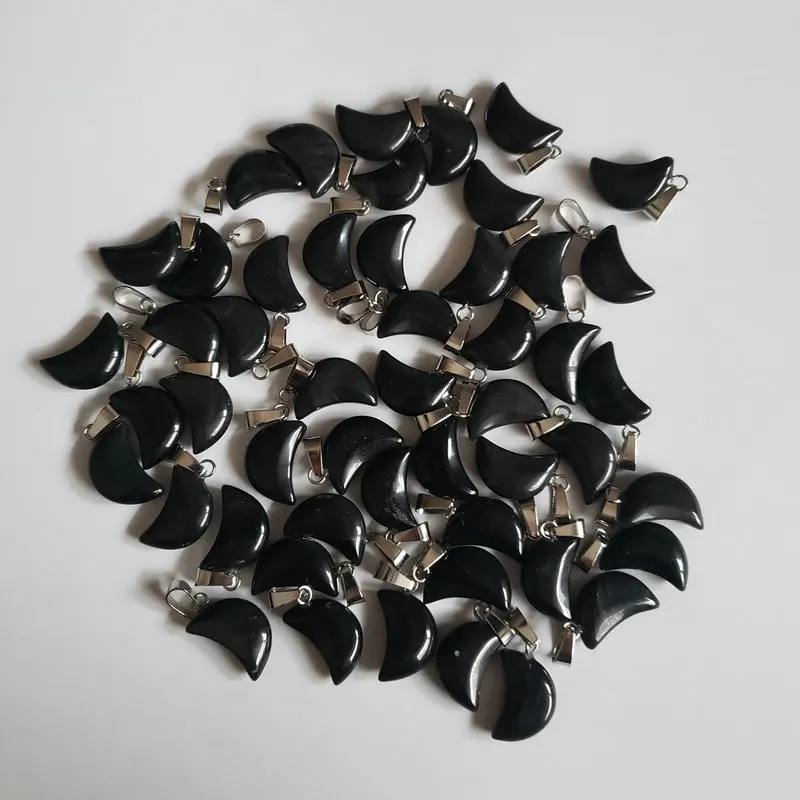 black agate 50 шт./партия высококачественный отобранный натуральный камень форма Полумесяца Подвески для изготовления ювелирных изделий DIY бесплатно - Окраска металла: black agate