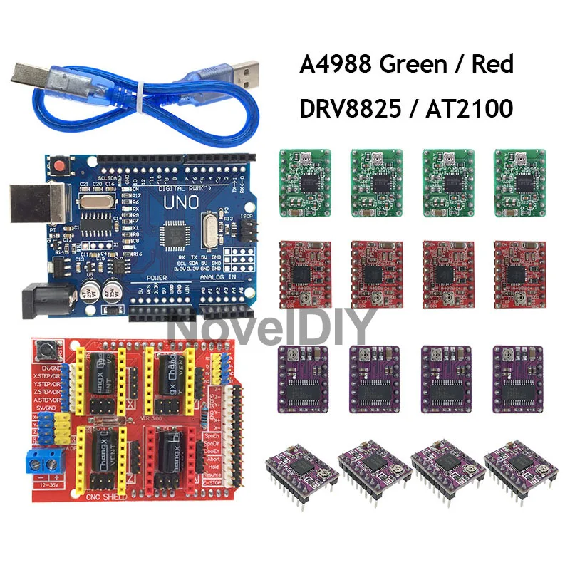 Щит с ЧПУ V3 Плата расширения V3.0+ UNO R3 с usb для Arduino+ 4 шт. Драйвер шагового двигателя A4988/DRV8825/AT2100 комплект для 3d принтера