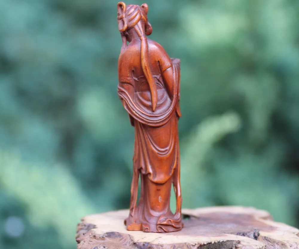 9 см Китай Boxwood lady Young Women Lady Fair Maiden slave Скульптура девушки|Статуи и скульптуры| |