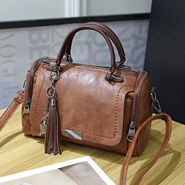 Coffee Zipper Crossbody Bags For Women New Vintage Ladies Leather Handbags Women Bags Designer Tassel Shoulder Bag Female - Цвет: Coffee