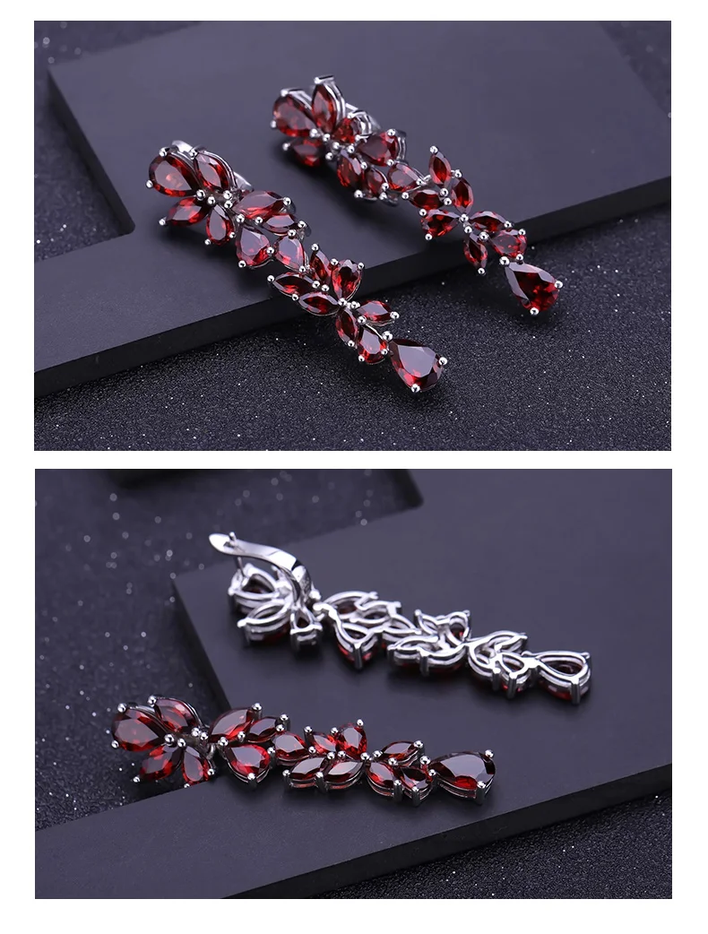 GEM'S BALLET, 20.35Ct, натуральный красный гранат, серьги, 925 пробы, Серебряные Листья, элегантные Висячие серьги для женщин, ювелирные изделия для помолвки