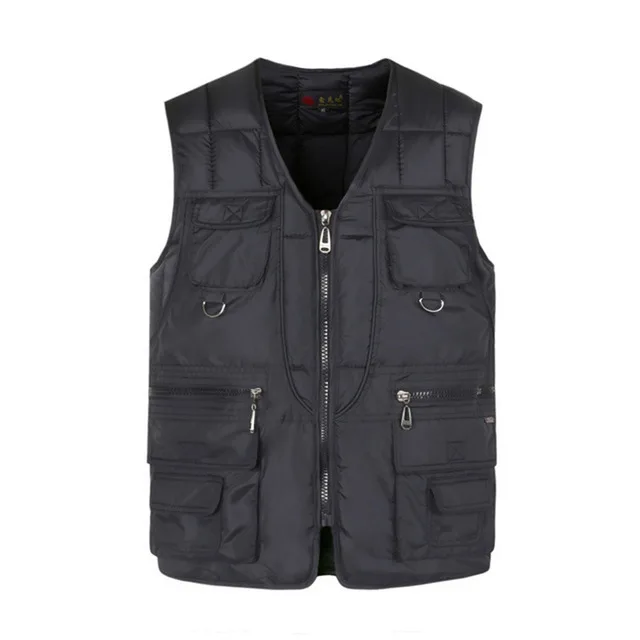 

Multi Pocket Cotton Vest For Men Winter Padded Casual Thick Warm Photographer Sleeveless Outerwear Jacket With Many Pockets Male