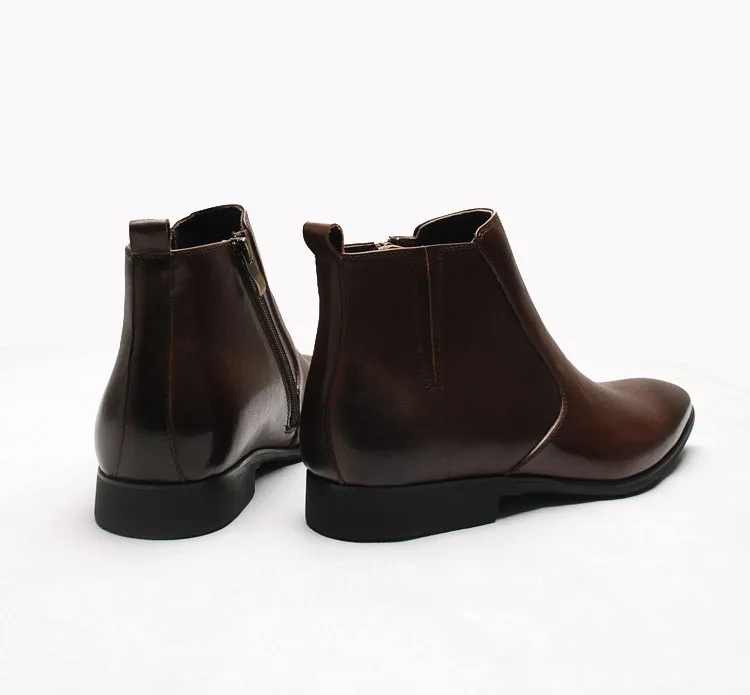 QYFCIOUFU Fashionable Genuine Leather Chelsea Boots For Men Pointed Toe Zipper Flat Handmade Italian Brand Mens Dress Boots