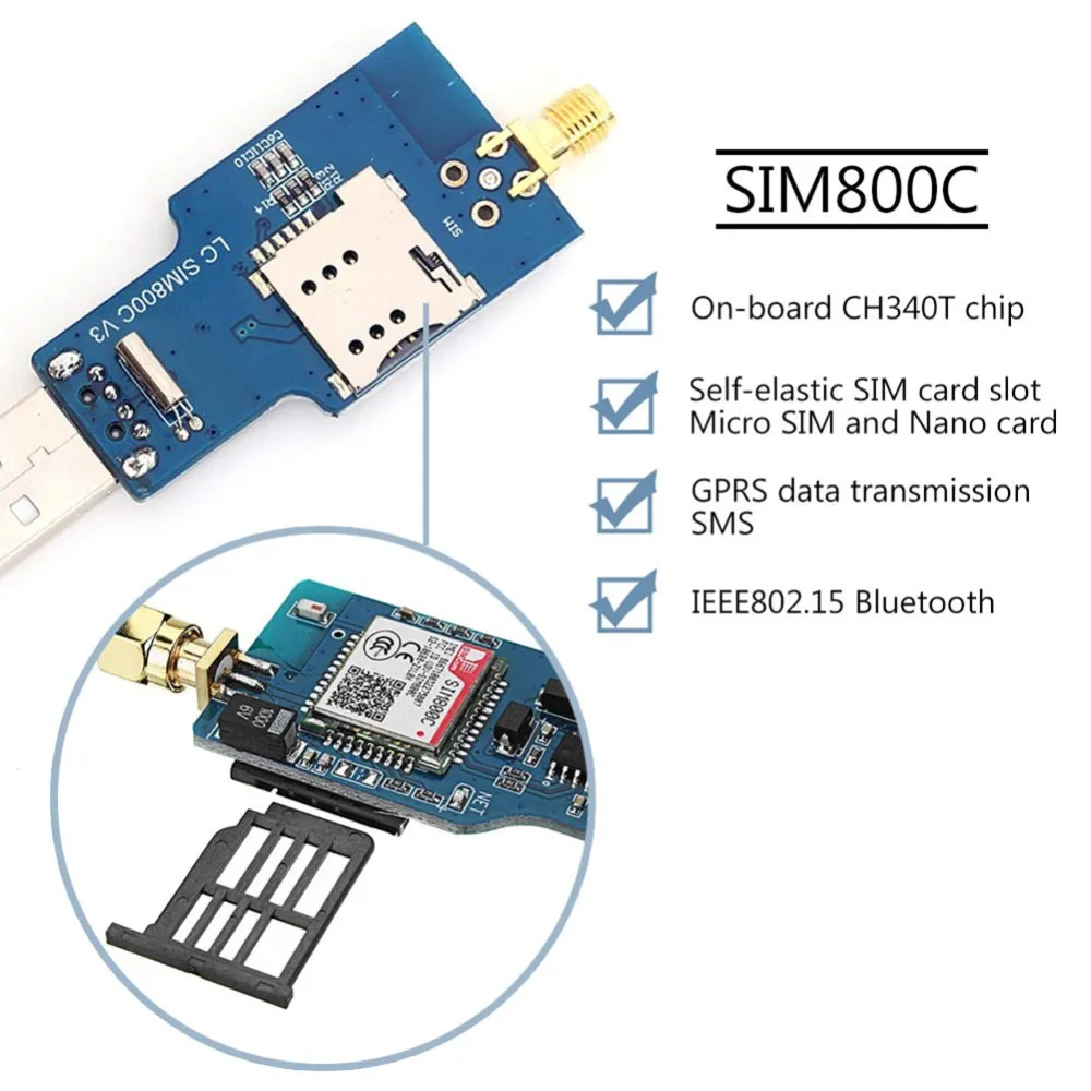 5 шт. SIM800C USB к GSM серийный GPRS модуль Плата с черной антенной бортовой CH340T чип