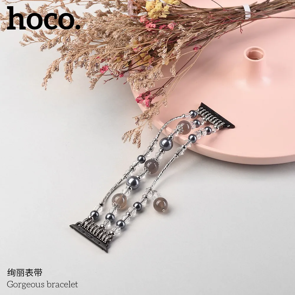 Беспроводное зарядное устройство HOCO агатовый браслет для наручных часов Apple Watch серии 1/2/3/4/5 девушки Для женщин жемчуг ремешок для наручных часов iWatch 38/40 мм/42 44 мм ремешок для часов