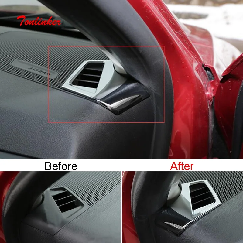 

Tonlinker 2 Pcs DIY Car Styling ABS Chrome Dashboard small air vents sticker Cover Case Stickers for Peugeot 301 2014