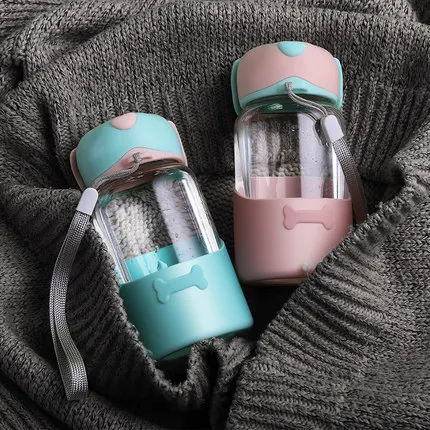 X&ampW Glass Water Bottles Cute Dog Bell Leak Proof Bottle My Portable With Lid Tumbler Girls Student Hiking Sports | Дом и сад