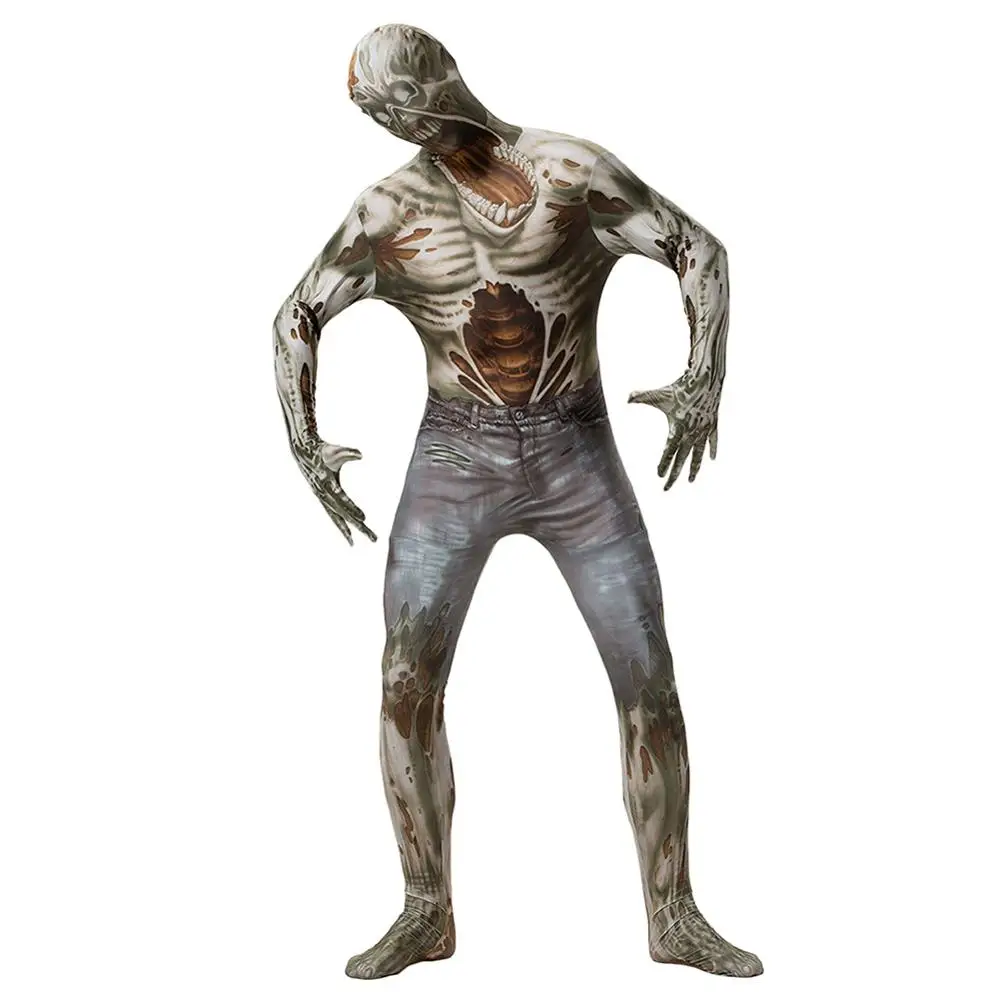 

Halloween Adult Zentai Suit Lycra Spandex Horror Zombie Costume Scary Skull Game Jumpsuit Men Party Funny Bodysuit