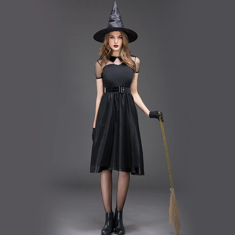 

Free shipping 2018 New women Halloween costume European and American witch play Cosplay black adult witch costume dress JQ-1132