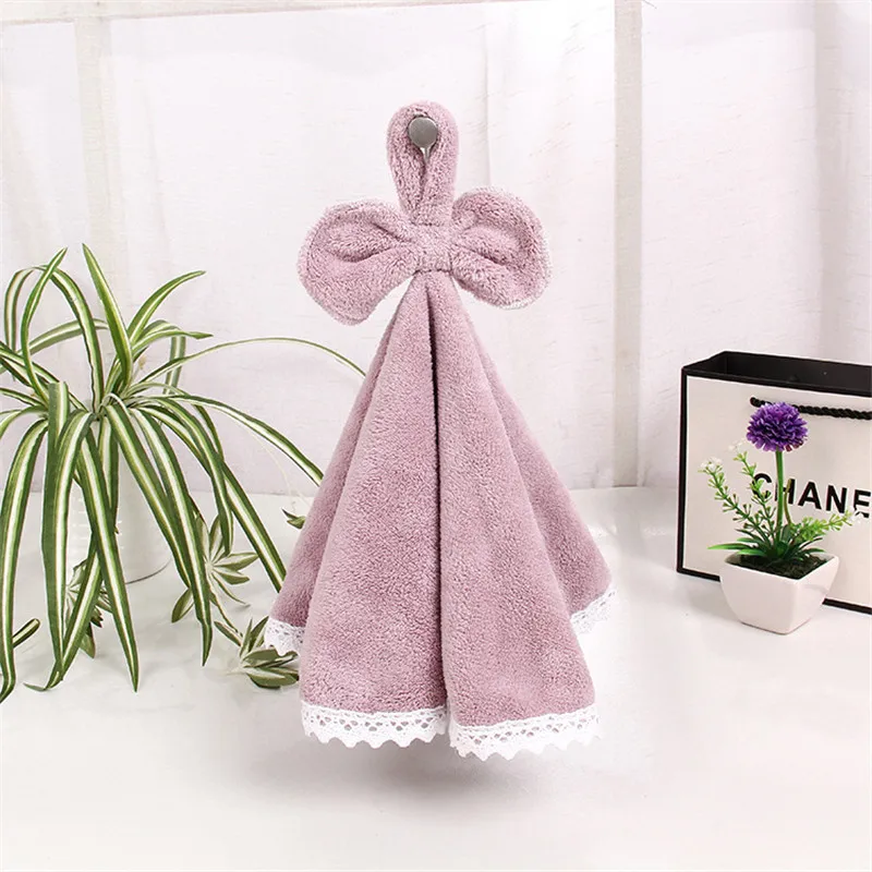 Purple 1 шт., плотное круглое кружевное полотенце для рук для девушек, милое бантиковое полотенце для детей, детское повседневное туалетное полотенце для рук - Цвет: Purple