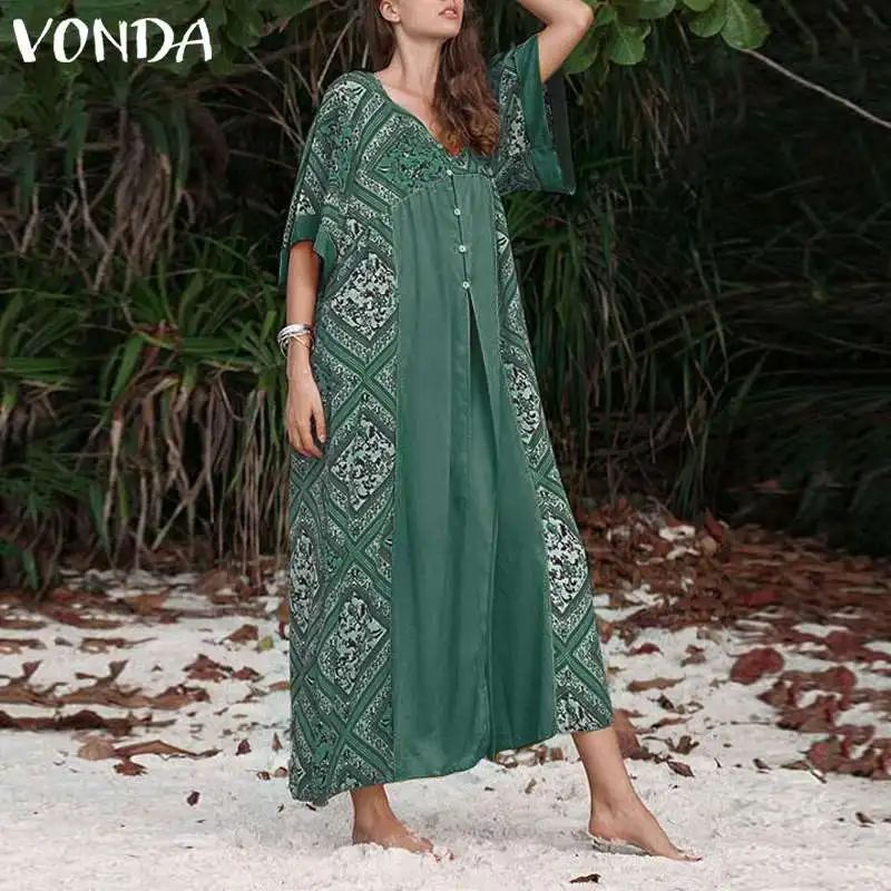 Длинное платье макси VONDA женское модное винтажное свободное большого размера в