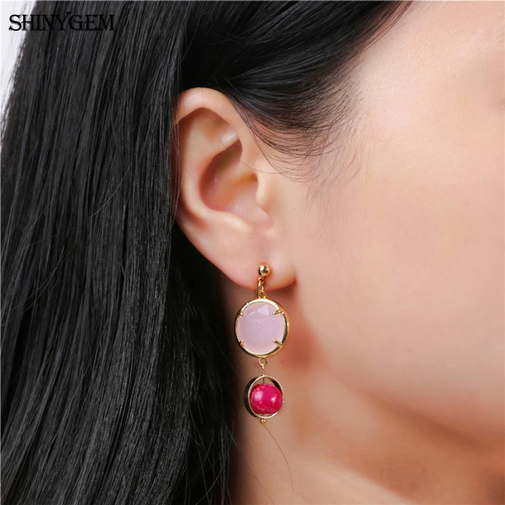 Модные серьги ShinyGem с натуральным кристаллом позолота стразы висячие цвет