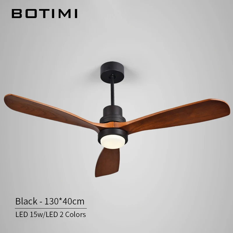 52 Inch Black Base BOTIMI 220 в светодиодный потолочный вентилятор для гостиной, скандинавские деревянные потолочные вентиляторы с подсветкой, 52 дюймовые лопатки, охлаждающий вентилятор, дистанционный вентилятор, лампа - Цвет лезвия: 52 Inch Black Base
