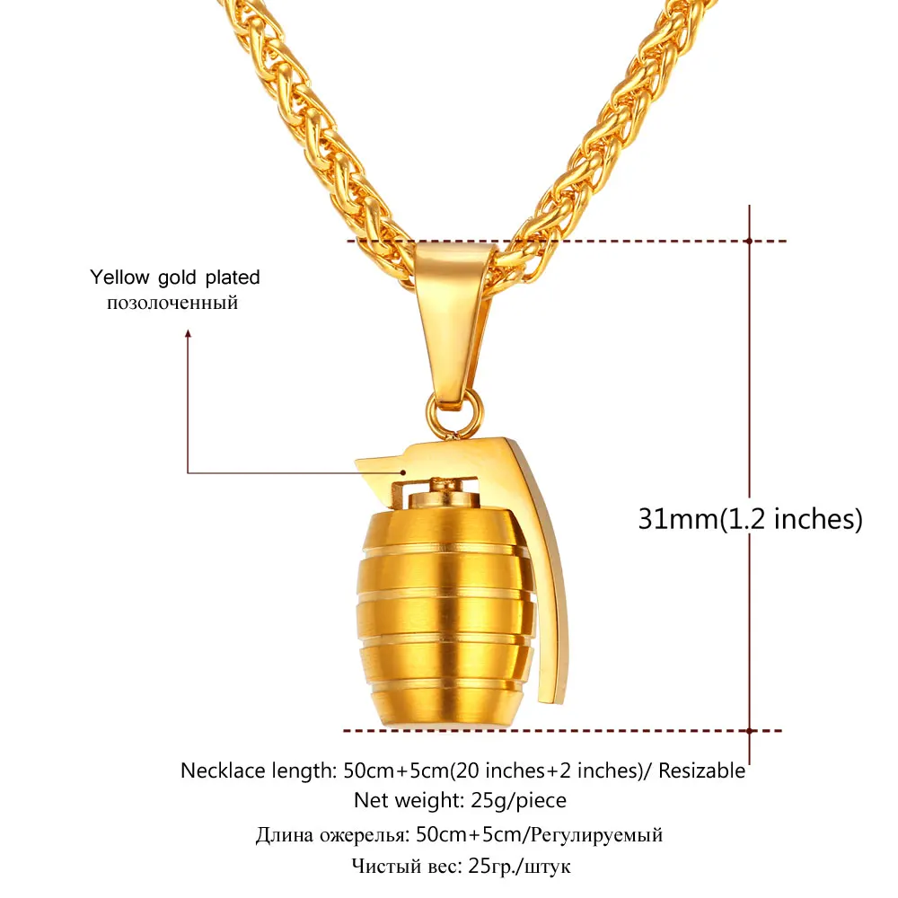 Крутая подвеска в форме гранаты и ожерелье американском стиле из нержавеющей