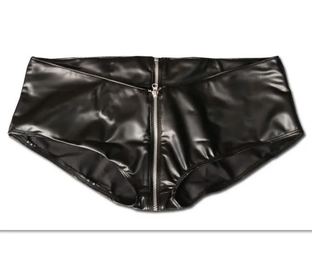 Сексуальные хипстерские шорты из искусственной кожи на молнии с промежностью