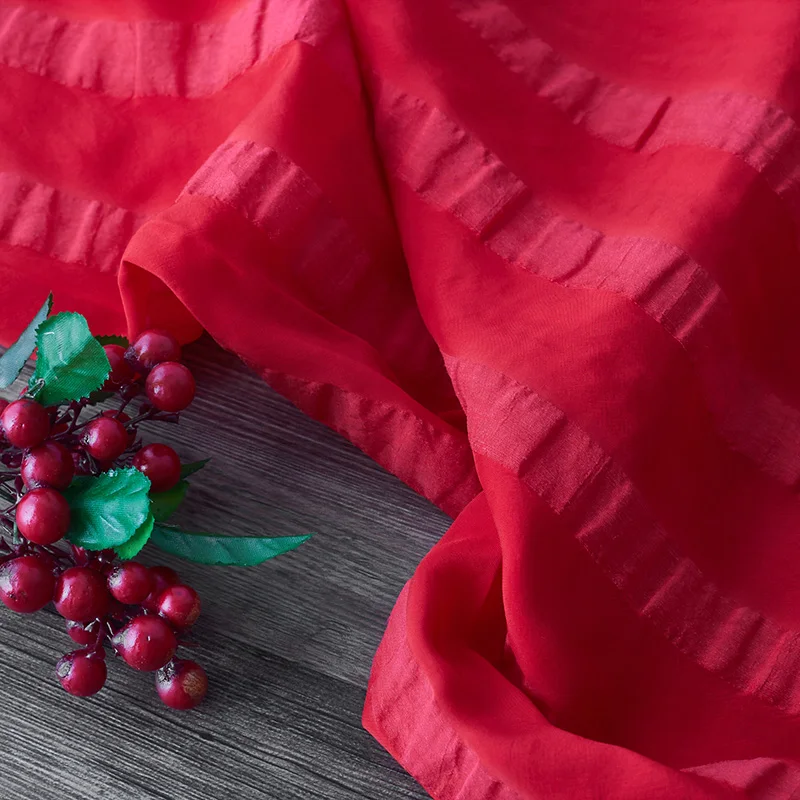 

red silk linen fabric Striped crepe fabrics Spring and summer clothing tissu