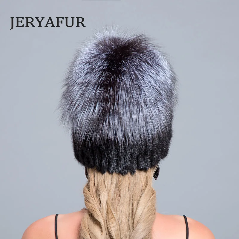 JERYAFUR меховая фабричная норковая шапка из меха лисы и кролика вязаная шерстяная подкладка модная зимняя меховая шапка женская Лыжная шапка