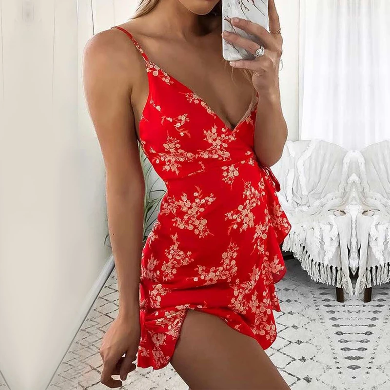 Ursohot Sexy V средства ухода за кожей шеи цветочный принт Boho платье с открытыми