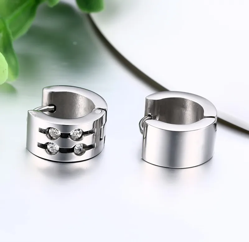 Punk Rhinestone Hoop Earrings For Women Silver Color Stainless Steel Earings Fashioni Ear Jewelry Best Friend Gift | Украшения и