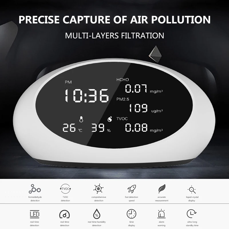 PRACMANU Digital Air Quality Detector PM2.5 Gas Analyzers & HCHO TVOC Tester Meter Monitor With Rechargeable Battery | Инструменты
