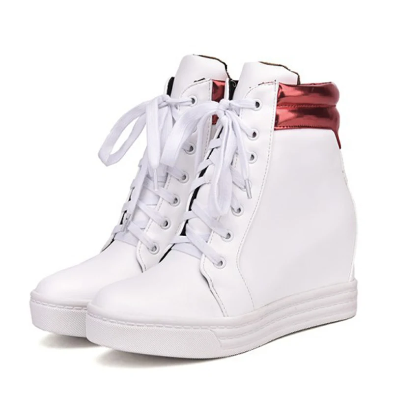 red women footwear Tfsland Women Height Increasing Shoes Female Breathable White Shoes Flat Walking Shoes Sneakers Women Wedge Platform Ankle Boots - Цвет: red women footwear