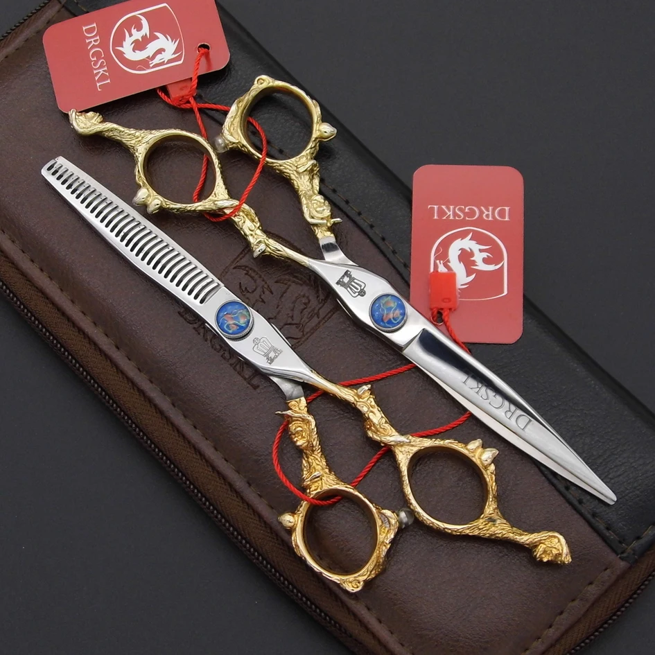 

hot sell DRGSKL hair cut scissors gilded handle barber hair scissors Top grade gift, 6.0 inch hairdressing hair scissors + bag