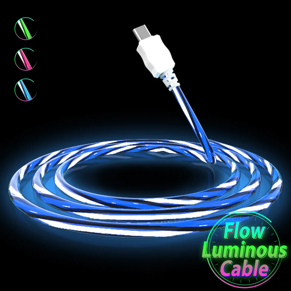 СВЕТОДИОДНЫЙ световой Течет Micro Тип usb C зарядный кабель для samsung Galaxy S10 S9 S8 плюс Примечание 9 8 A3 A5 A7 USB C