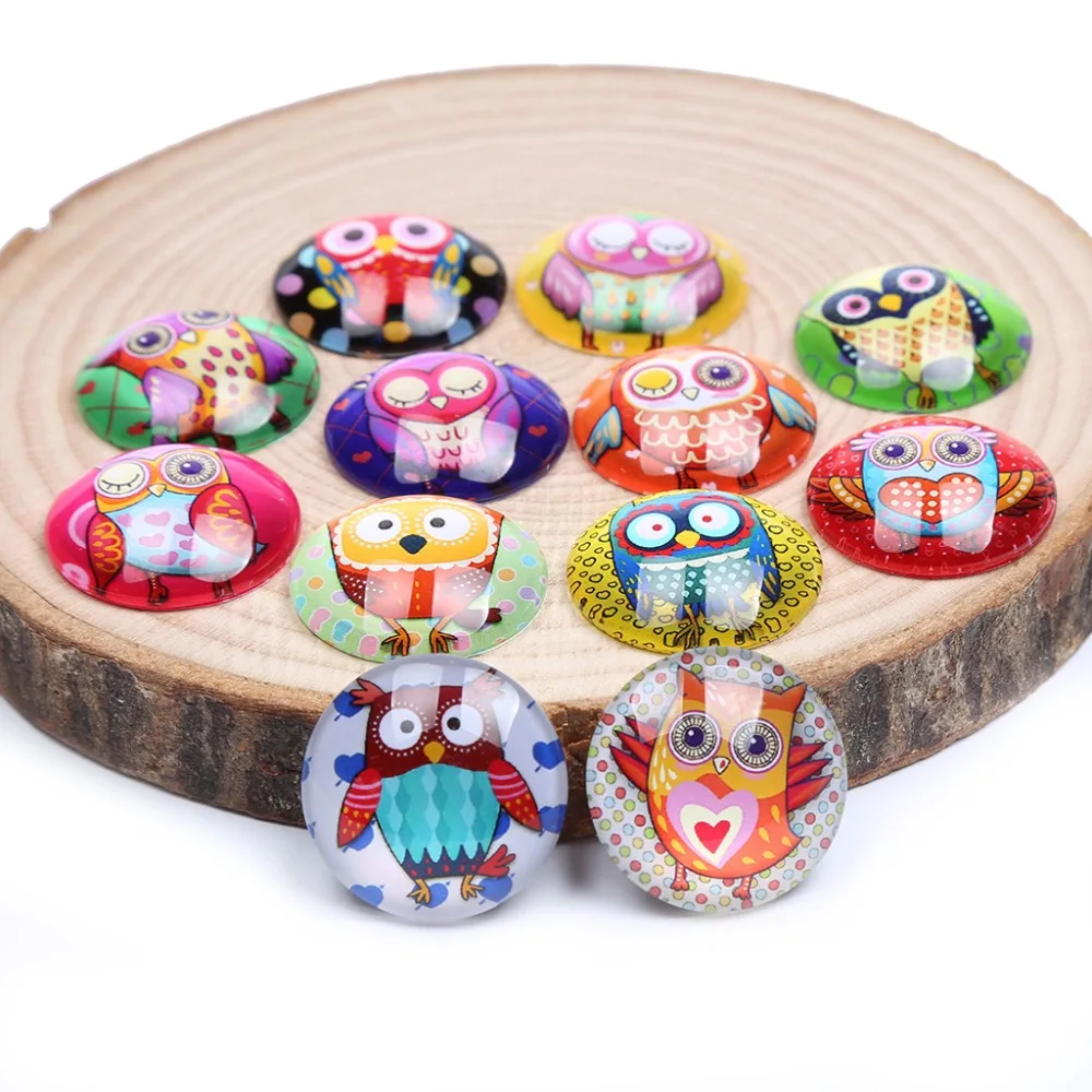 

reidgaller mixed cartoon owl photo round glass cabochons 12mm 20mm 25mm diy jewelry making accessories