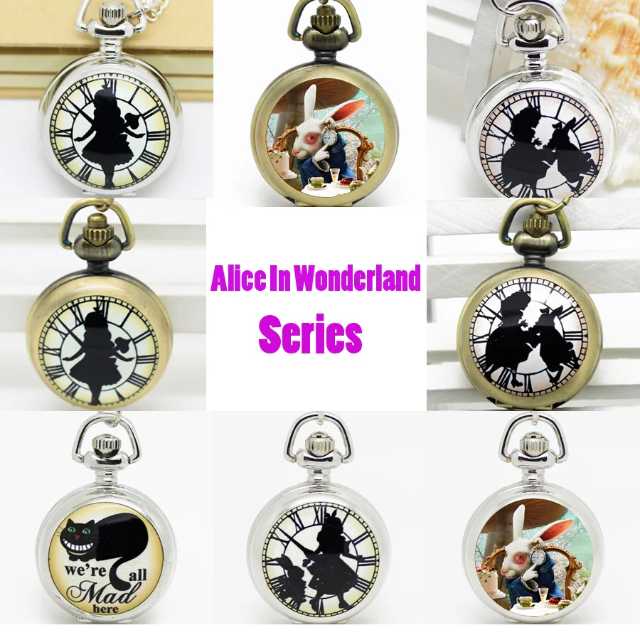 Винтажный Карманный кулон ожерелье Алиса в стране чудес виде кролика Кота Алисы 2