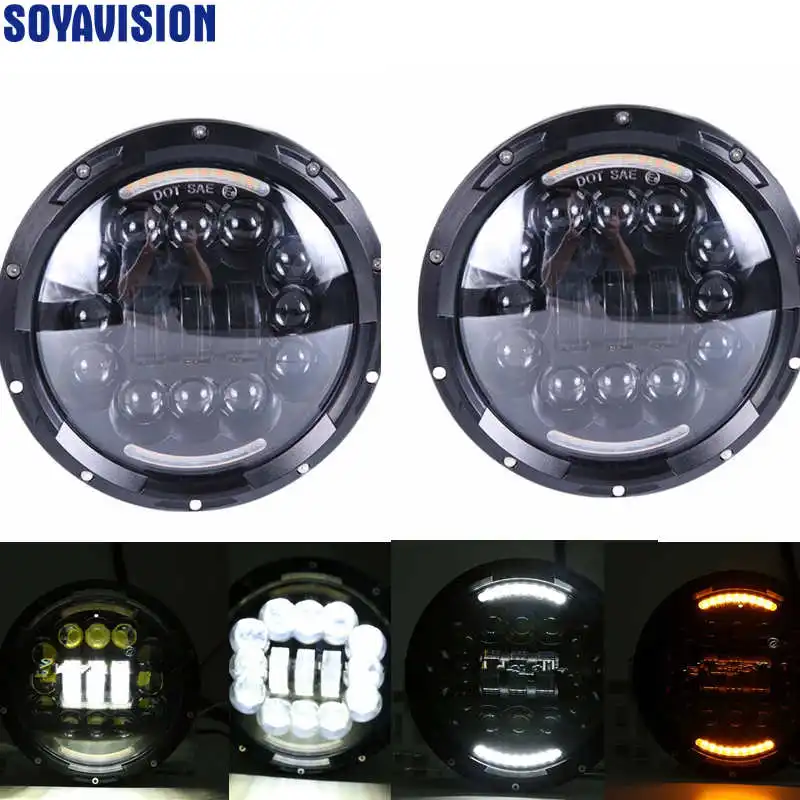 90w headlight black 7-дюймовый светодиодный галогенный фары " светодиодный налобный фонарь H4 Hi/low Автомобильная фара с угловым глазом для Jeep Puch Kenworth Nissan Suzuki Samurai - Цвет: 90w headlight black