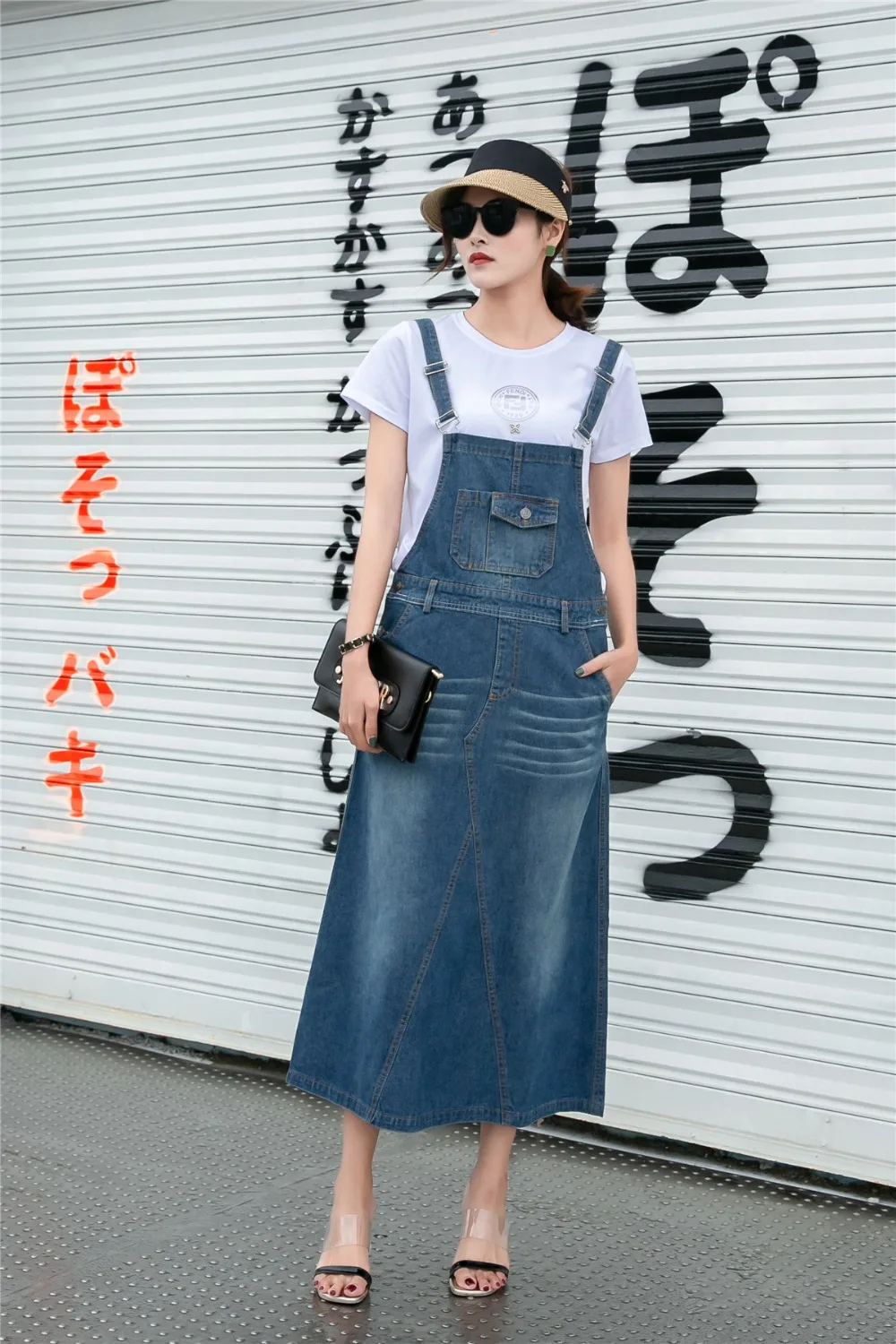 Harajuku длинная джинсовая юбка женская весна лето передний карман задний разрез прямые джинсы комбинезоны повседневные Большие размеры комбинезон