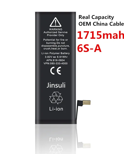 

Jinsuli 10pcs/lot Real Capacity China Protection board 1715mAh 3.82V Battery for iPhone 6S 6GS zero cycle replacement 6S-A