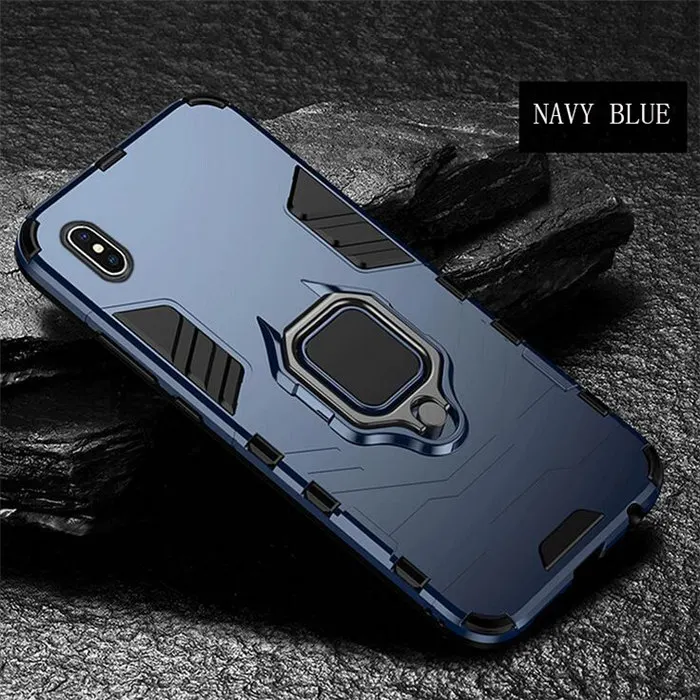 Броня стент телефон оболочка для iPhone XS MAX Магнитный автомобиль для iPhone XS XR X 7 8 6 6splus защитный чехол - Цвет: Тёмно-синий