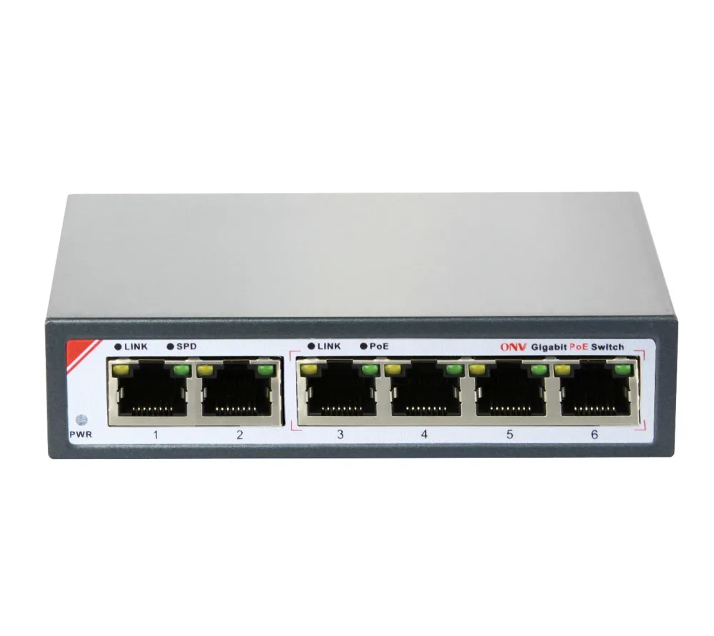 

6-Port Gigabit PoE Switch with 2 Gigabit Uplink Ports and 4 Gigabit PoE Ports(15.4W)