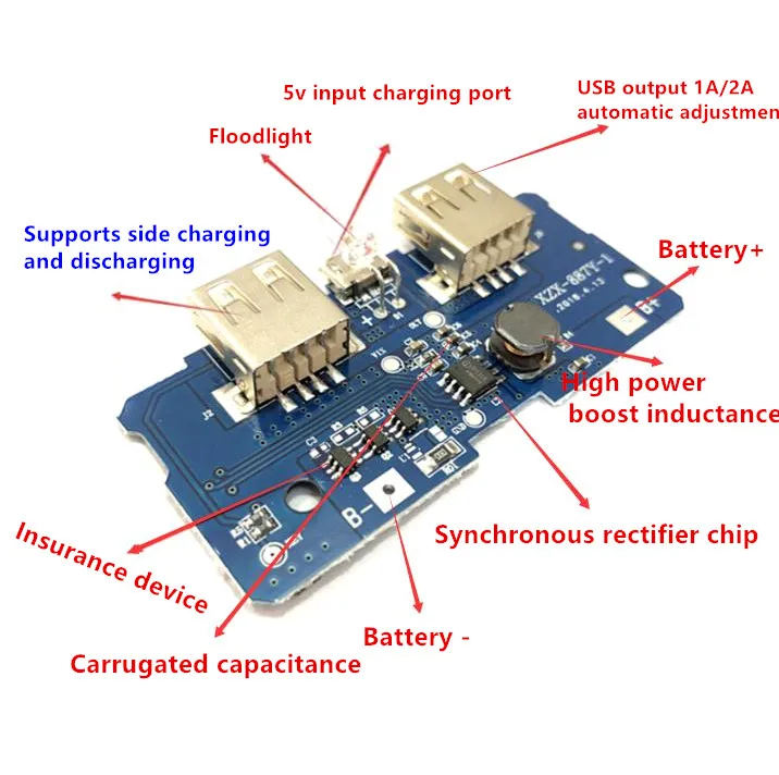 18650 Двойной Micro USB 3 7 в до 5 В 2A повышающий Мобильный Внешний аккумулятор DIY зарядное