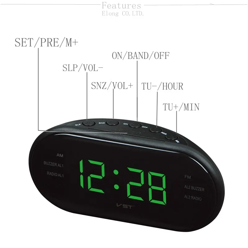 AM FM Radio Alarm Clock Digital LED Clocks Luminous numbers display screen glowing clock Snooze Electronic Home Table |