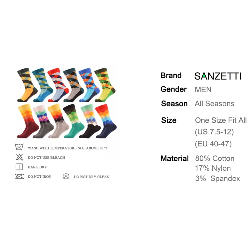 SANZETTI/12 пар хит продаж мужские Разноцветные носки из чесаного хлопка с рисунком в