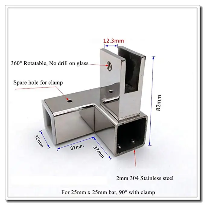 90 degree and clamp LukLoy Запчасти для душевой штанги, соединитель для головки стержня, стеклянная скоба, стойка для стеклянного зажима, Соединительная труба для 25x25 мм, квадратный зажим для труб - Цвет: 90 degree and clamp